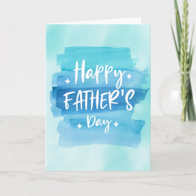 Happy Vathers Day Blue Watercolor Streifen Karte (Vorderseite)