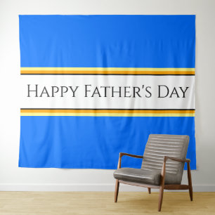 HAPPY VATHER'S DAY Bright Blue White Stripes Text Wandteppich