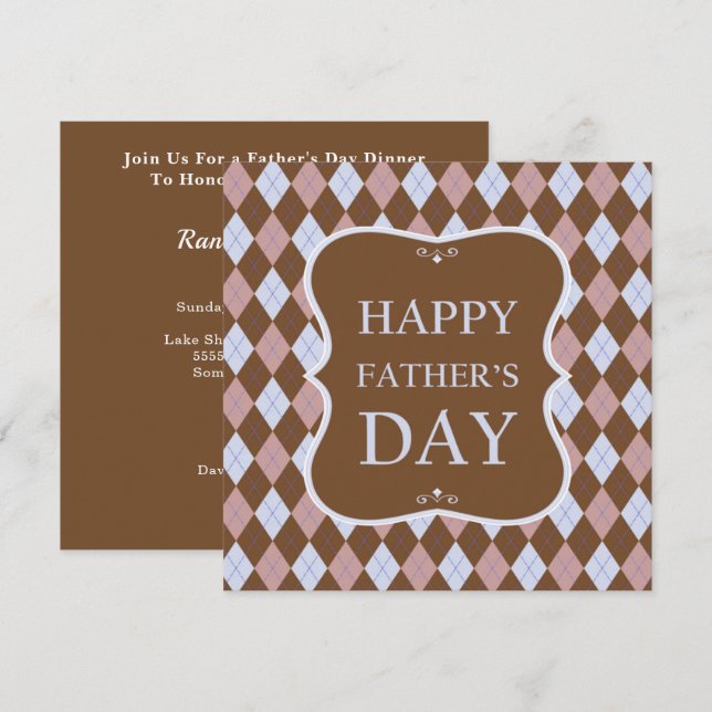 Happy Vathers Day Brown Shades Raute Dinner Party Einladung (Vorne/Hinten)
