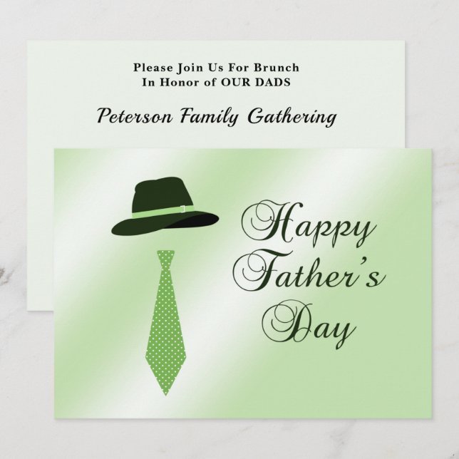 Happy Vathers Day Hat Green Dot Krawatte Brunch Einladung (Vorne/Hinten)