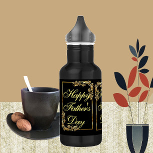 Happy Vathers Day Modern Calligraphy Leafs Wirbel Edelstahlflasche