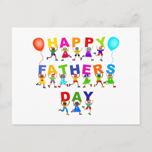 Happy Vathers Day Niedlicher Cartoon Diverse Kids  Postkarte (Vorderseite)