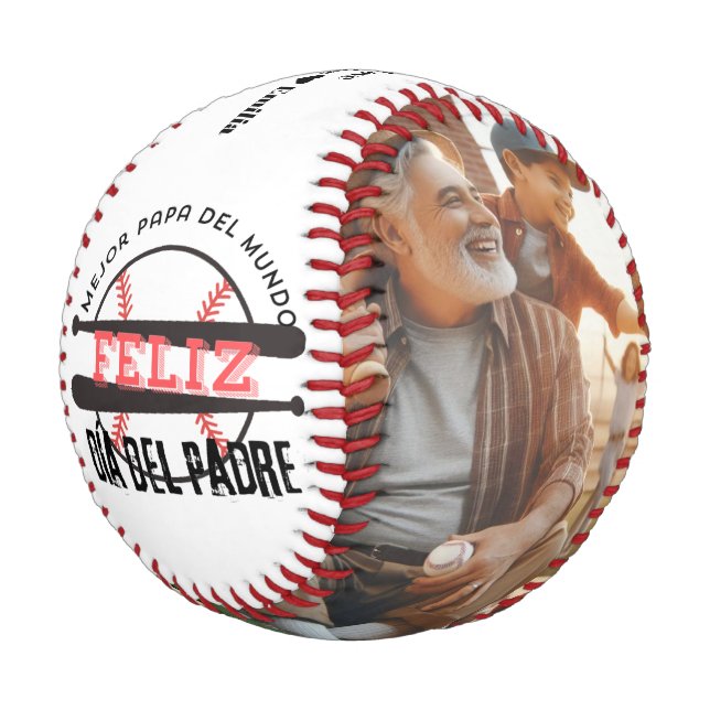 Happy Vathers Day Spanisches Custom Foto Baseball (Schrägansicht)