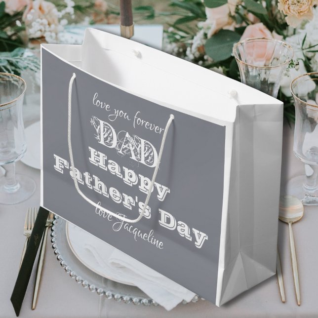Happy Vathers Day Vater - Individuelle Name Weiß G Große Geschenktüte (Happy Fathers Day Dad. Custom Name Large  White & Gray Gift Bag. Elegance for a much loved father.)