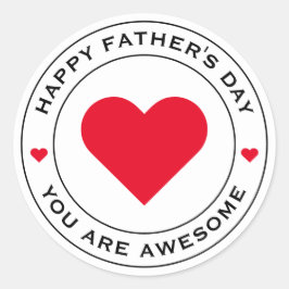 Happy Vathers Day White Red Heart Fun Einzigartige Runder Aufkleber