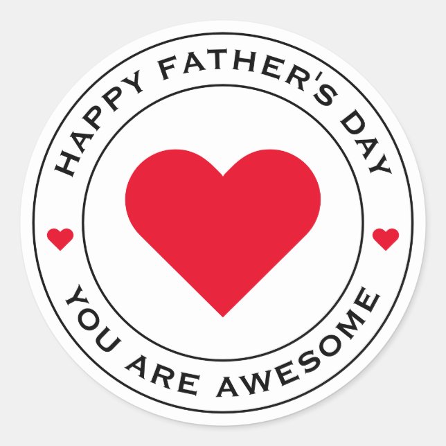 Happy Vathers Day White Red Heart Fun Einzigartige Runder Aufkleber (Vorderseite)