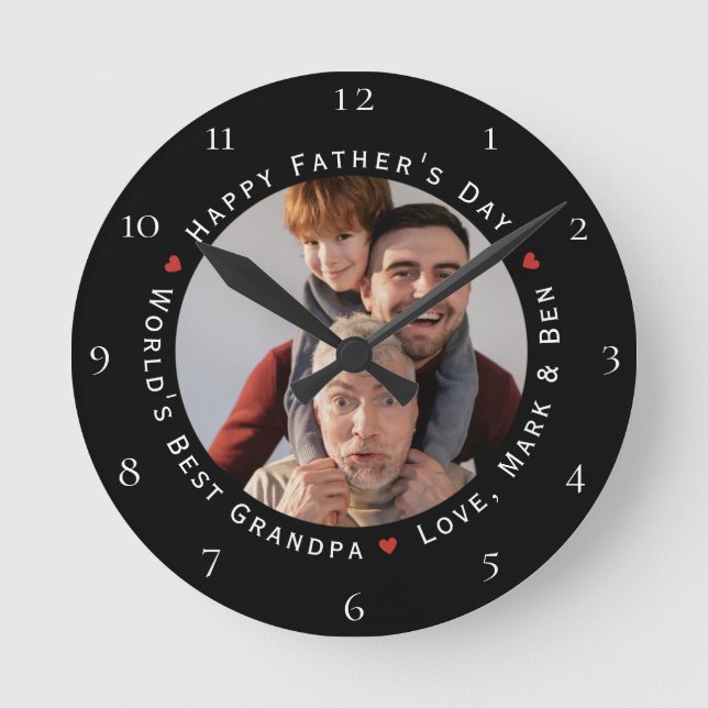 Happy Vathers Day World's Best Opa Cool Trendy Runde Wanduhr (Vorderseite)