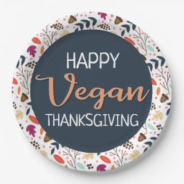 Happy veganer Erntedank blauer orangefarbener Text Pappteller