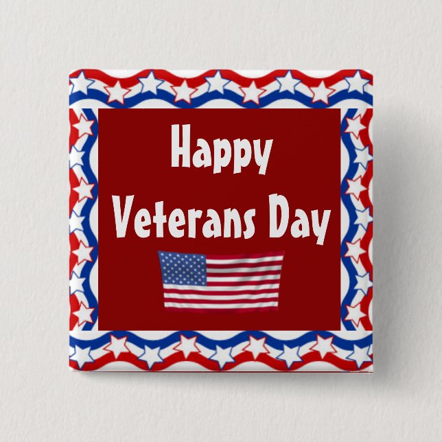 Happy Veterans Day Button w/US Flagge (Vorderseite)