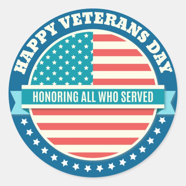 Happy Veterans Day USA Flagge dunkelblauer Hinterg Runder Aufkleber (Vorderseite)