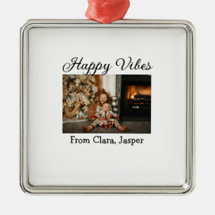 Happy vibes Kinderfamilie Weihnachts Foto Einladun Ornament Aus Metall