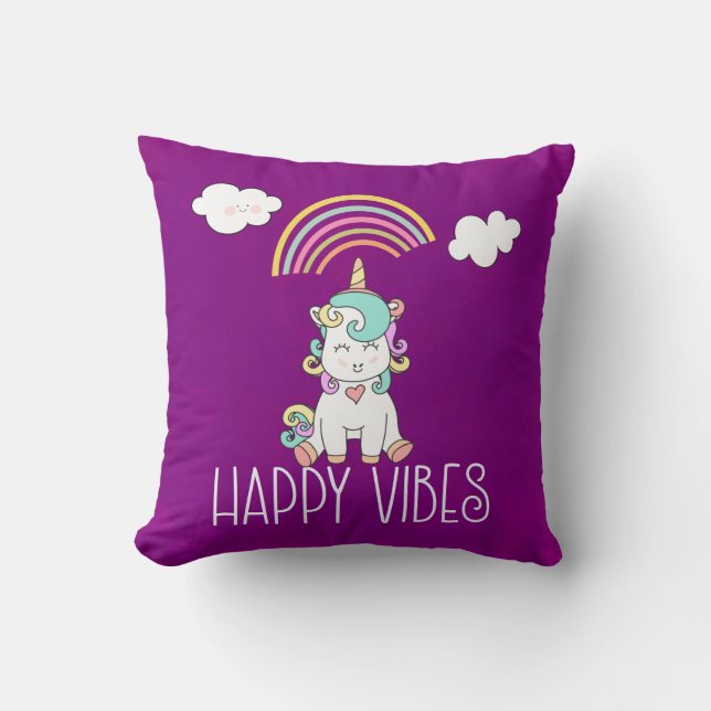 Happy Vibes Niedlich Lächeln Einhorn Kissen (Vorderseite)