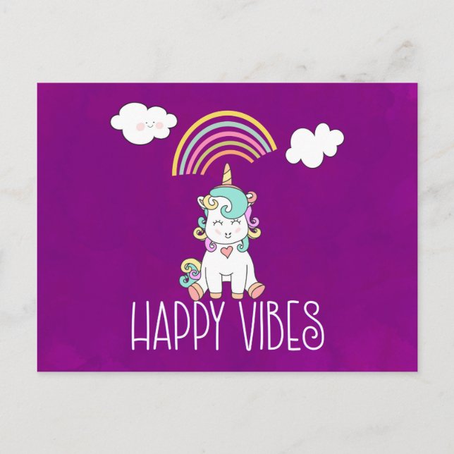 Happy Vibes Niedlich Lächeln Einhorn Postkarte (Vorderseite)