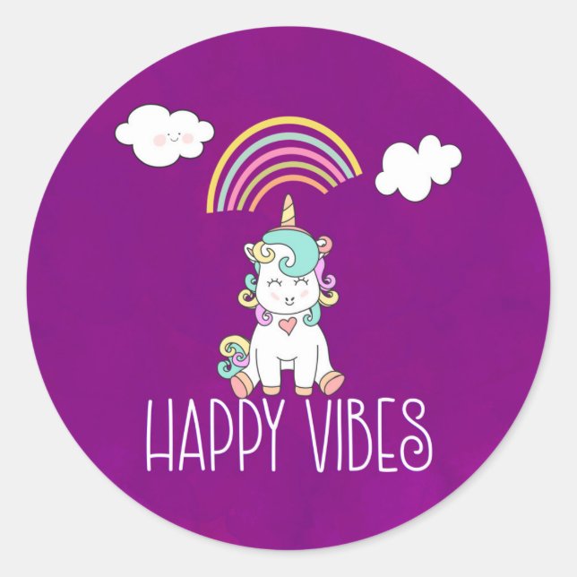 Happy Vibes Niedlich Lächeln Einhorn Runder Aufkleber (Vorderseite)