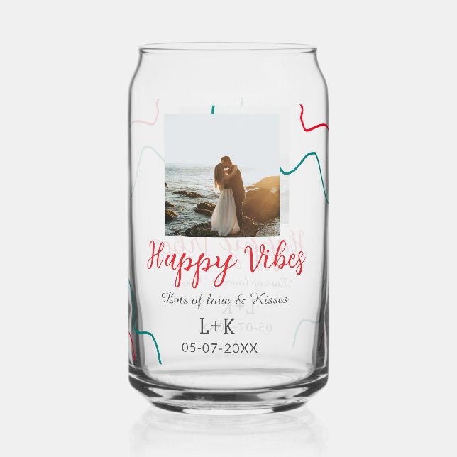 Happy Vibes nom du couple date mariage rouge (Recto)
