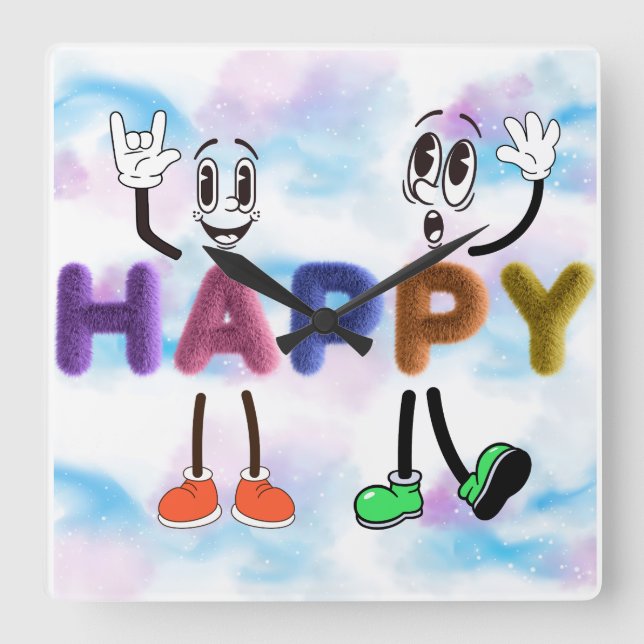 Happy Vibes Quadratische Wanduhr (Vorderseite)