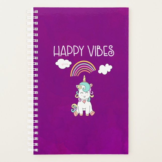 Happy Vibes Typografie Niedlich Lächeln Einhorn Planer (Vorderseite)