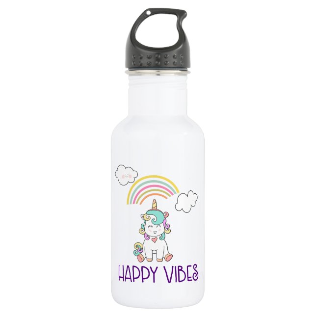 Happy Vibes Typografie Niedlich Lächeln Einhorn Trinkflasche (Vorderseite)