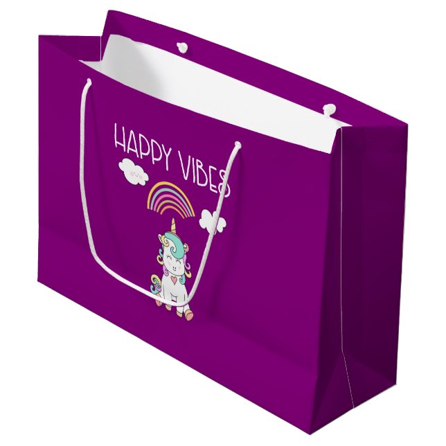 Happy Vibes Typografie Phantastisch Rainbow & Unic Große Geschenktüte (Vorderseite Schrägansicht)