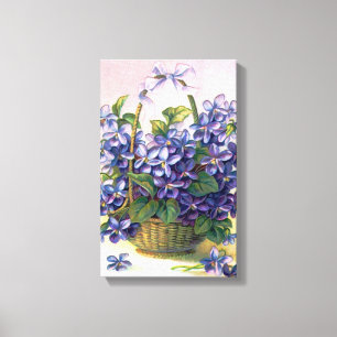 Happy Vintag Violets Basket Wrapped Canvas Leinwanddruck