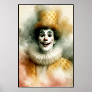 Happy Vintage Wasserfarbe Clown mit einem fröhlich Poster