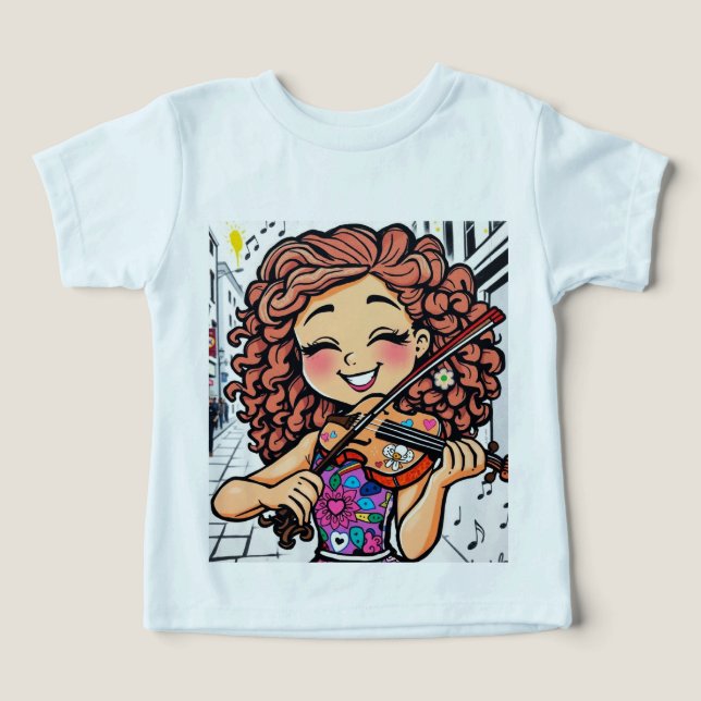 Happy Violin Girl Cartoon für Musikfans (Design Vorderseite)
