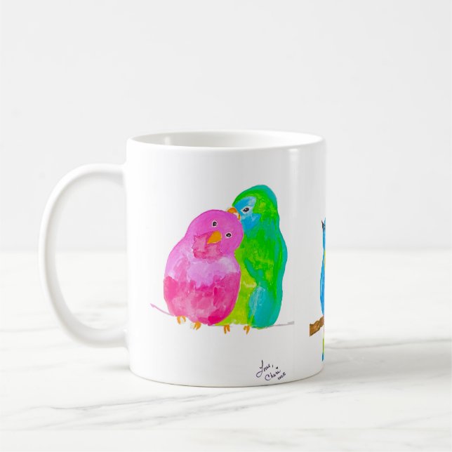 Happy Watercolor Birds Coffee Tasse (Links)