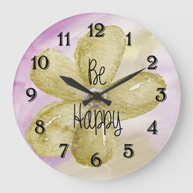 Happy Watercolor Blume Große Wanduhr (Vorderseite)