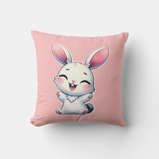 Happy Watercolor Bunny Kissen (Vorderseite)