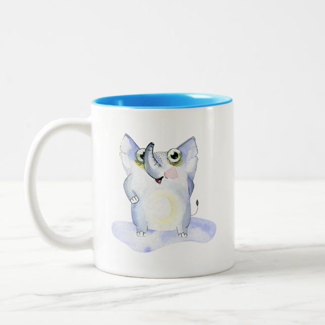 Happy Watercolor Elephant Collectible Zweifarbige Tasse (Links)
