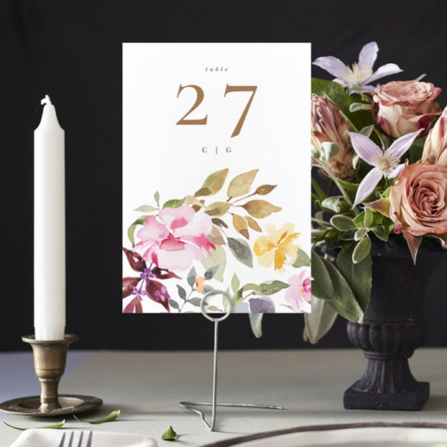 Happy Watercolor Florals Wedding Tischnummer (Von Creator hochgeladen)
