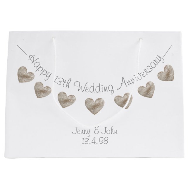 Happy Wedding 13. Jubiläum Spitzen-Herzenslammer Große Geschenktüte (Vorderseite)