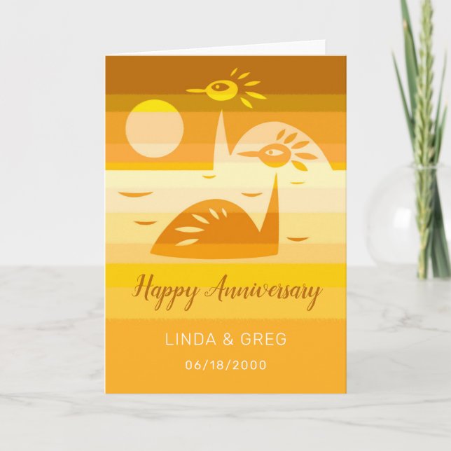 Happy Wedding Anniversary Birds Golden Sunset Karte (Vorderseite)