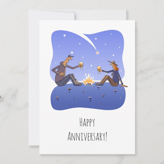 Happy Wedding Anniversary Campfire Couple Card (Vorderseite)