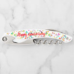 Happy Wedding Anniversary Confetti Toss Kellnermesser<br><div class="desc">Both sides of the corkscrew body feature colorful pieces of confetti over a white background with template text. Fill in the template fields under personalize to change the text on each size,  remove the text or click customize to select a typeface style,  size,  and color you like.</div>