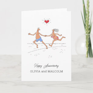 Happy Wedding Anniversary Couple Beach Heart Karte