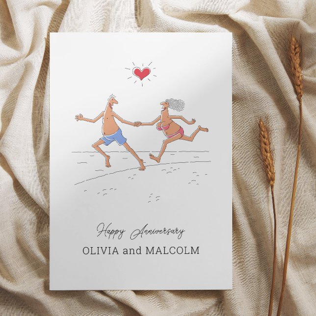 Happy Wedding Anniversary Couple Beach Heart Postkarte (Von Creator hochgeladen)
