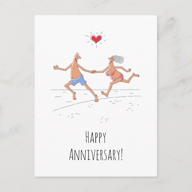 Happy Wedding Anniversary Couple Beach Heart Postkarte (Vorderseite)