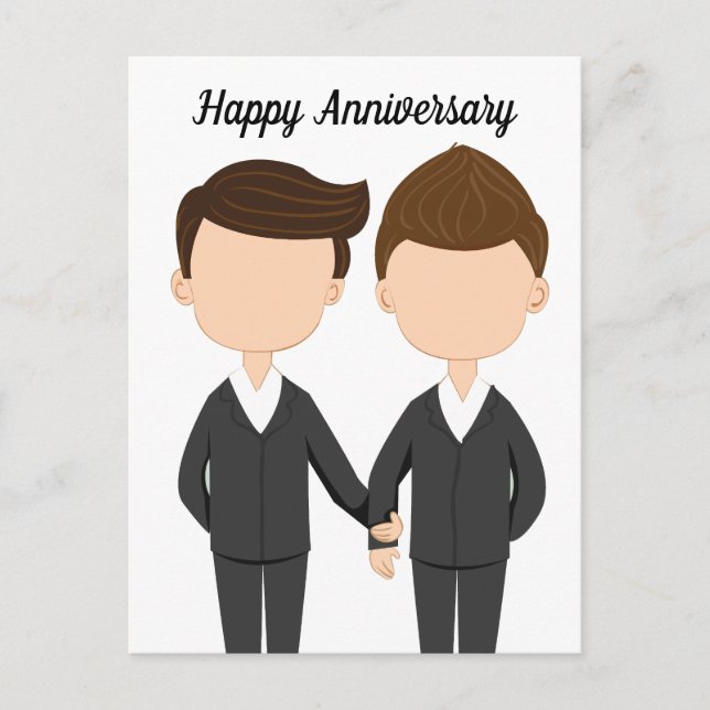 Happy Wedding Anniversary Gay Men Couple Postkarte (Vorderseite)
