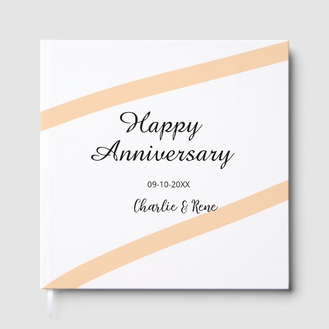 Happy wedding anniversary orange pastel lines name gästebuch (Vorderseite)