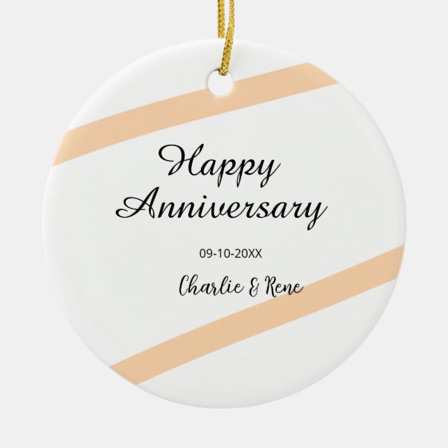 Happy wedding anniversary orange pastel lines name keramik ornament (Vorne)