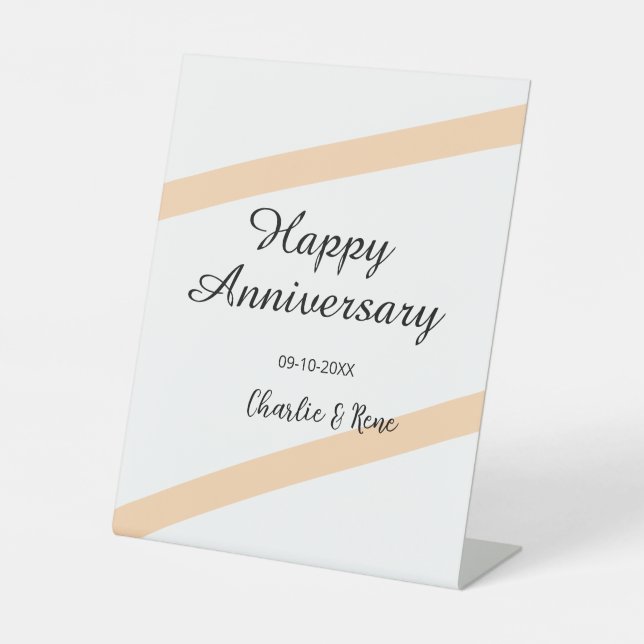 Happy wedding anniversary orange pastel lines name sockelschild (Vorderseite)