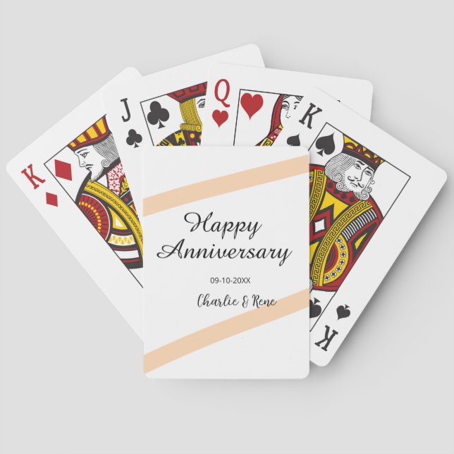 Happy wedding anniversary orange pastel lines name spielkarten (Rückseite)