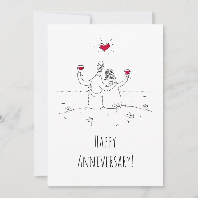 Happy Wedding Anniversary Red Heart Couple Card (Vorderseite)