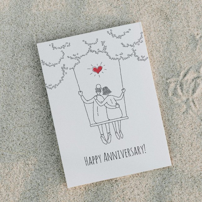 Happy Wedding Anniversary Red Heart Swing Couple Postkarte (Von Creator hochgeladen)