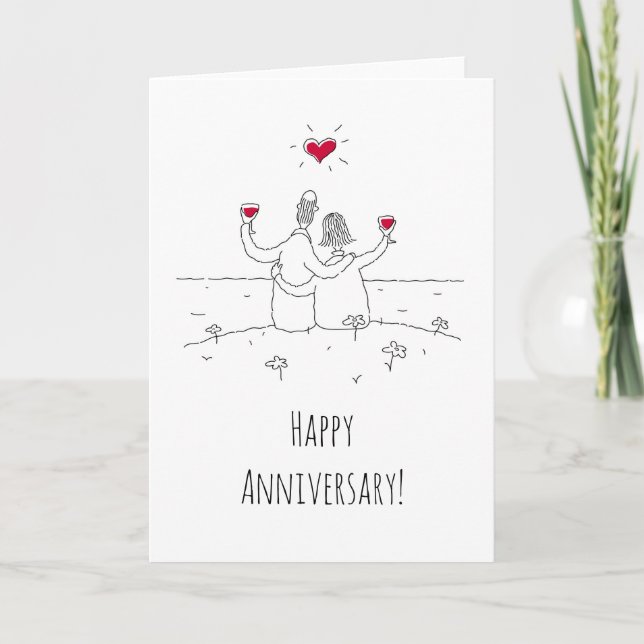 Happy Wedding Anniversary Red Heart Verheirateten  Karte (Vorderseite)
