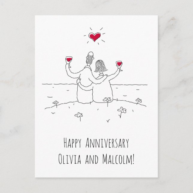 Happy Wedding Anniversary Red Heart Verheirateten  Postkarte (Vorderseite)