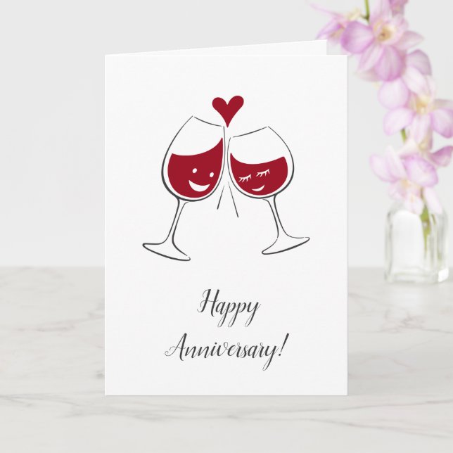Happy Wedding Anniversary Red Wine Heart Card Karte (Orchidee)