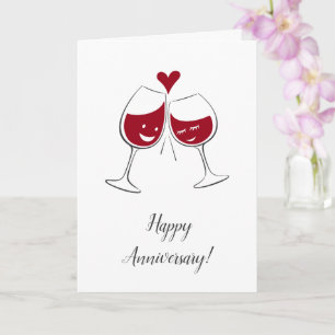Happy Wedding Anniversary Red Wine Heart Card Karte