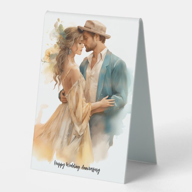 Happy Wedding Anniversary Table Zelt Sign Tischaufsteller (Vorderseite)